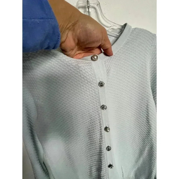 Zara Womens Pullover Button Up Long Sleeve Top Sweater Cardigan Light Blue Sz S - Picture 7 of 7